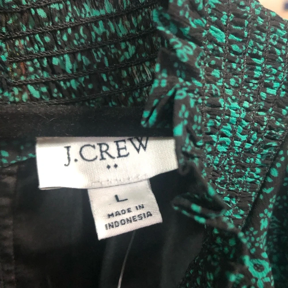 J.CREW N.W.T.‎ Size Large Color Green/Black Floral Print Mini Smocked Drop Waist